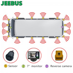 Vozidlo Autobus Parkovací radar Monitor senzorů HD 1080P Reverse Camera s 16 Senzory Detekce slepé tečky Digitální upozornění
